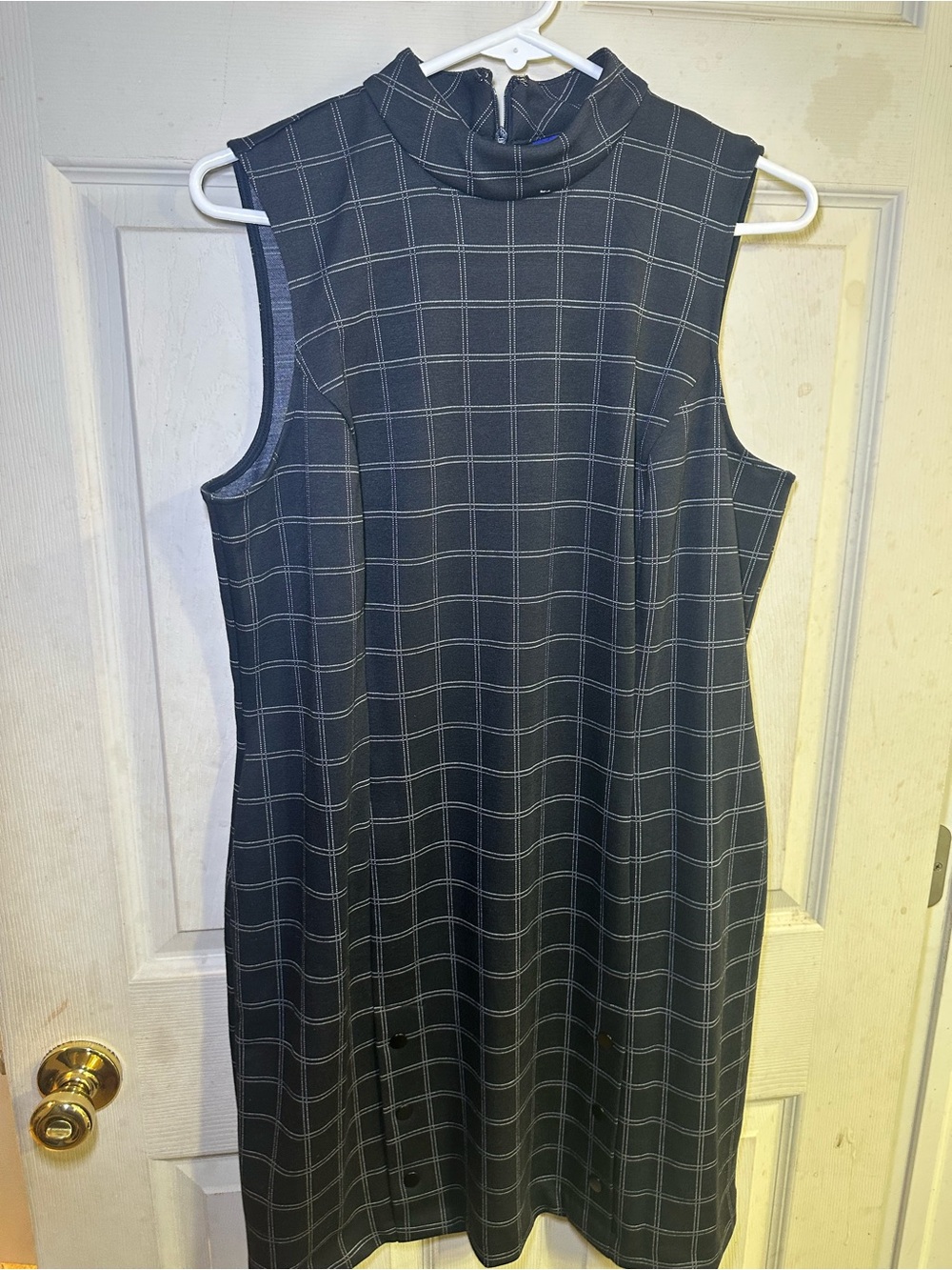 Apt. 9 Sleeveless Mock Neck Windowpane Midi Dress - Black with White Grid